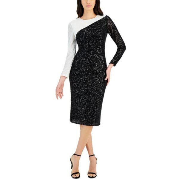 Anne Klein Womens Below Knee Sequined Midi Dress