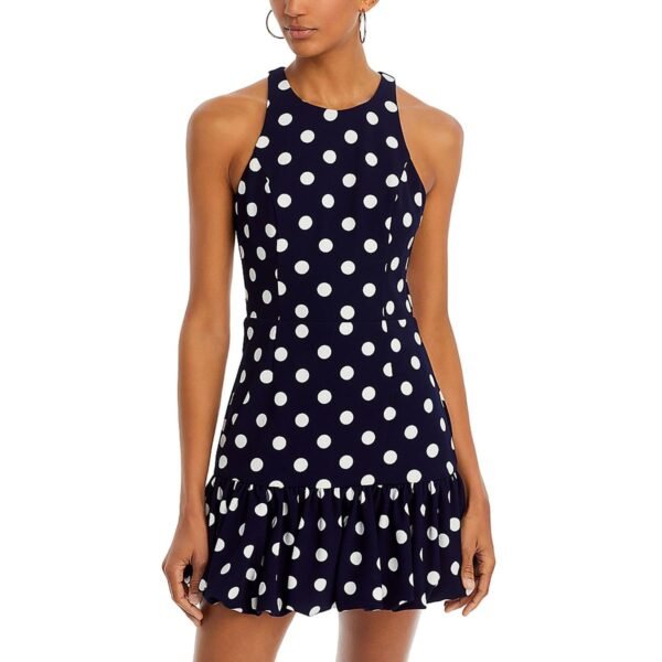 Aqua Womens Polka Dot Ruffle Mini Dress